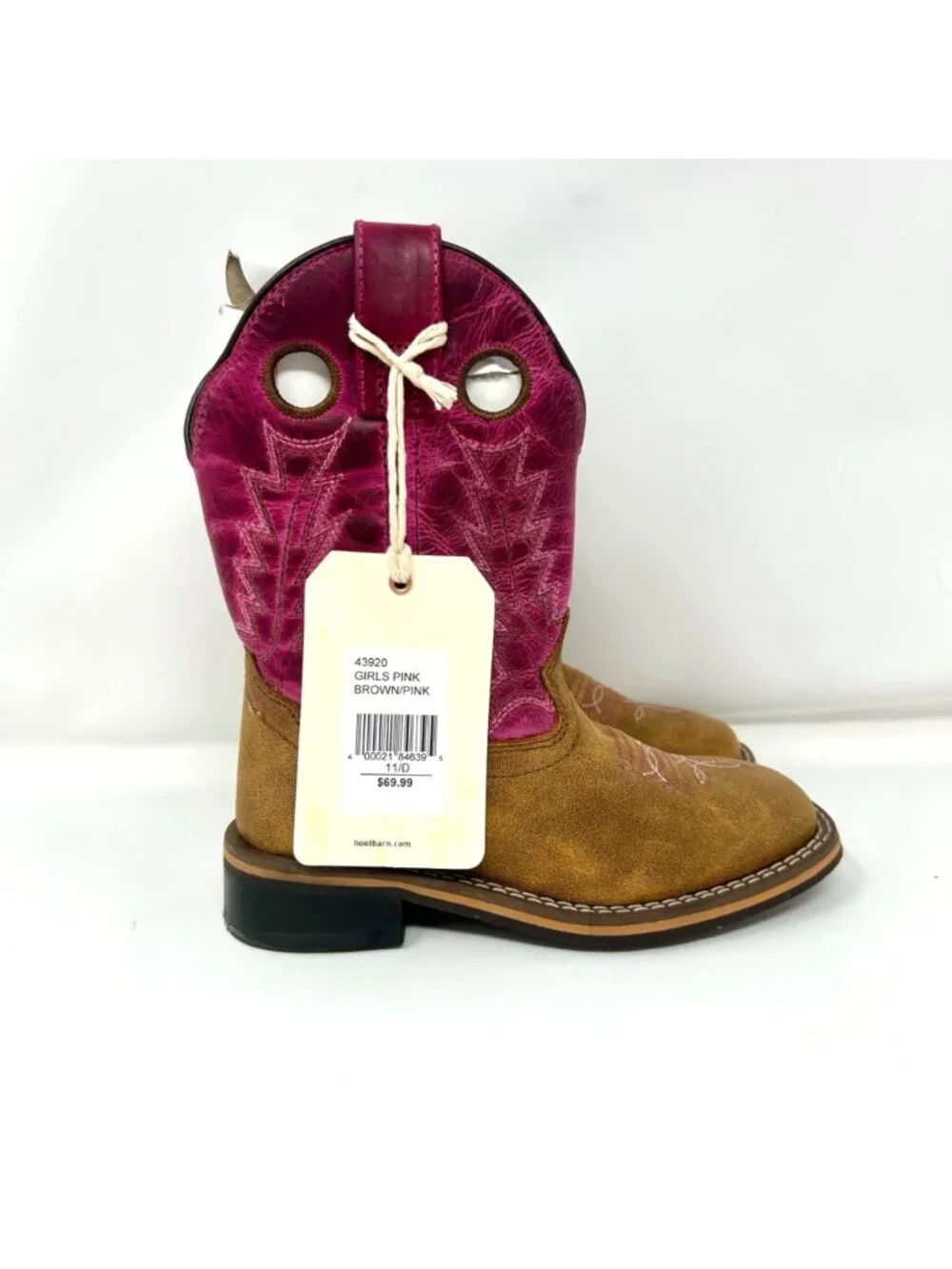 Shyanne Little Girls Western Boots Brown Pink Square Toe Size 11 Cowboy Boots